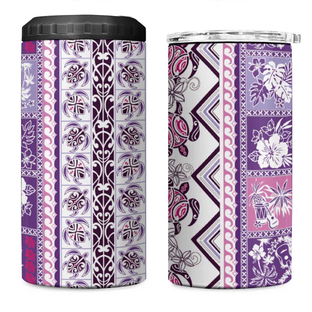 Hawaii Makahiki Turtle 4 in 1 Can Cooler Tumbler Violet Tapa Pattern LT05 One Size: 16 oz Violet - Polynesian Pride