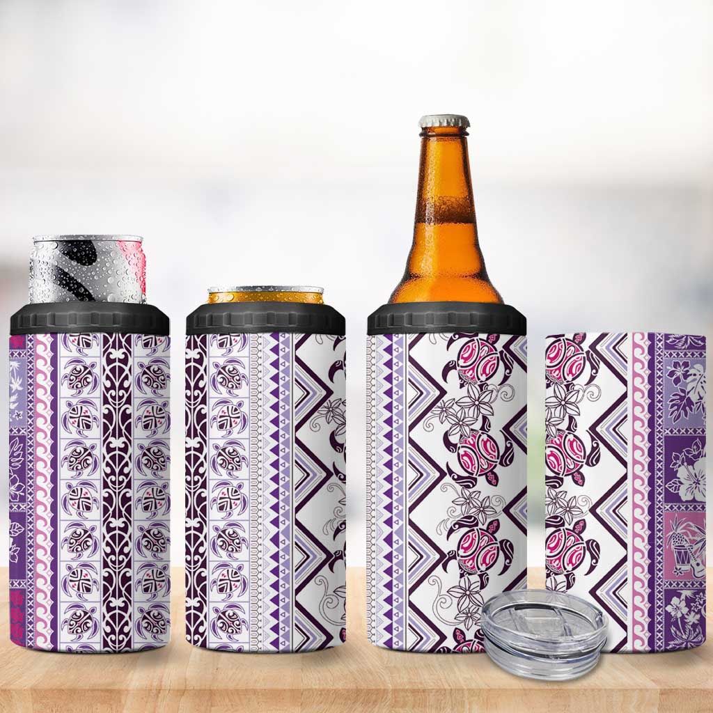 Hawaii Makahiki Turtle 4 in 1 Can Cooler Tumbler Violet Tapa Pattern LT05 - Polynesian Pride