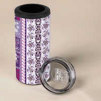 Hawaii Makahiki Turtle 4 in 1 Can Cooler Tumbler Violet Tapa Pattern LT05 - Polynesian Pride