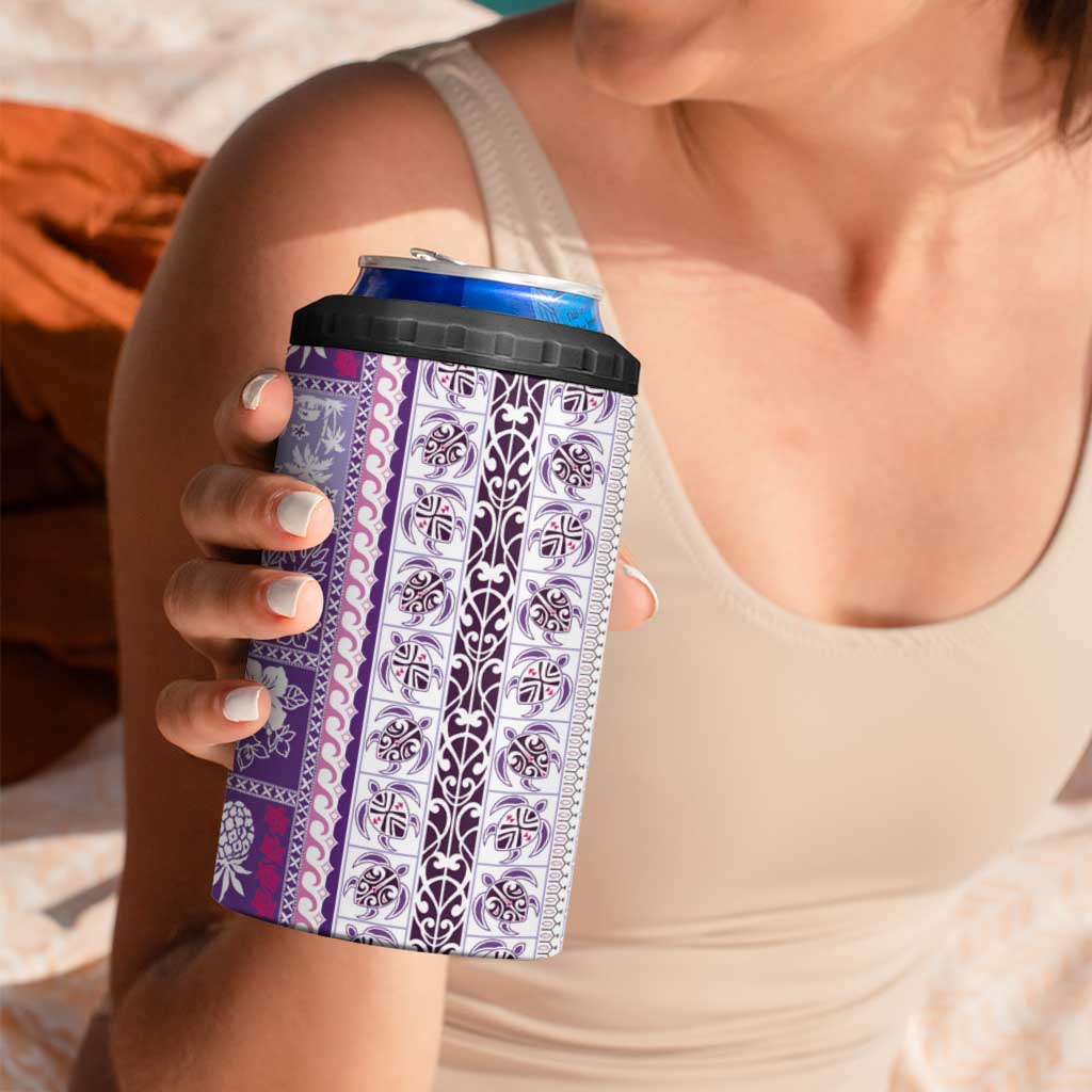 Hawaii Makahiki Turtle 4 in 1 Can Cooler Tumbler Violet Tapa Pattern LT05 - Polynesian Pride