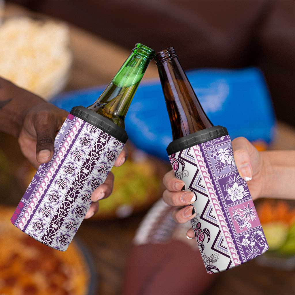 Hawaii Makahiki Turtle 4 in 1 Can Cooler Tumbler Violet Tapa Pattern LT05 - Polynesian Pride