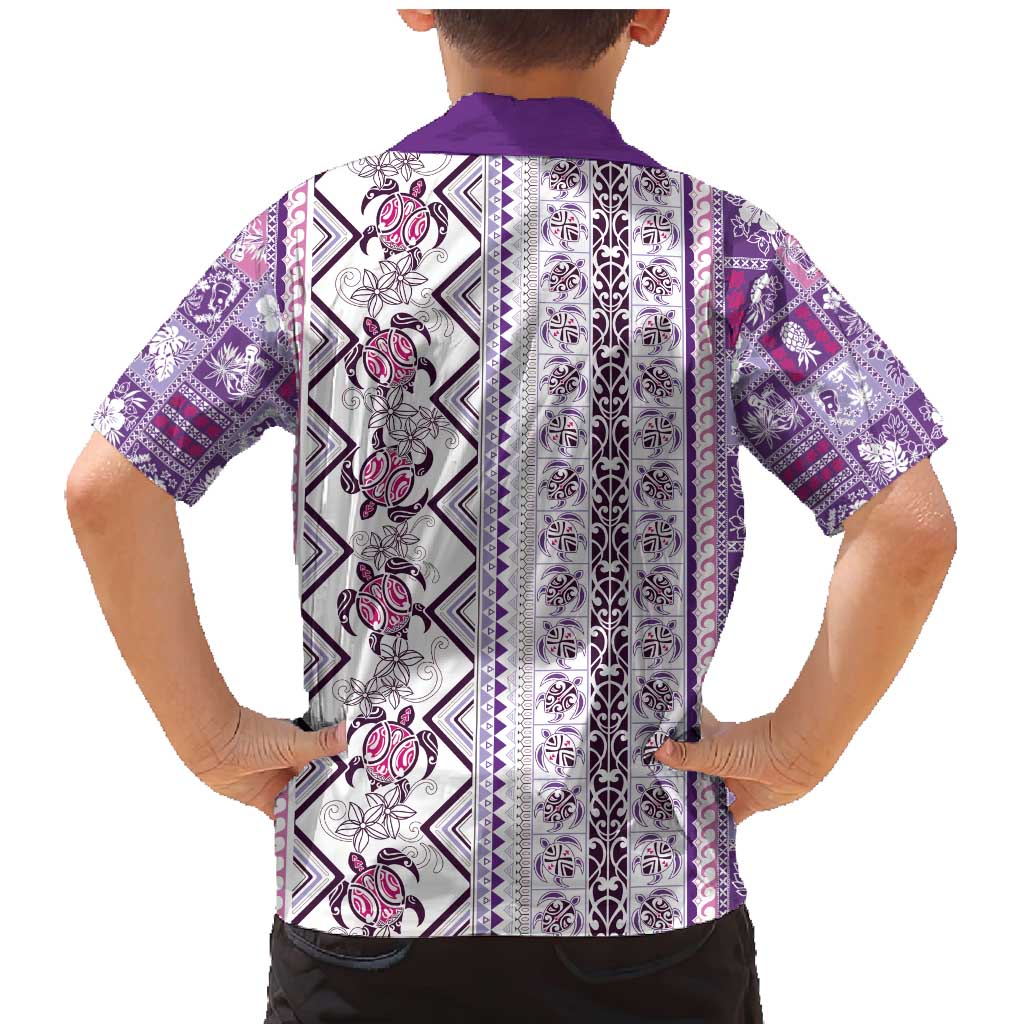Hawaii Makahiki Turtle Family Matching Mermaid Dress and Hawaiian Shirt Violet Tapa Pattern LT05 - Polynesian Pride