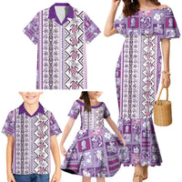Hawaii Makahiki Turtle Family Matching Mermaid Dress and Hawaiian Shirt Violet Tapa Pattern LT05 - Polynesian Pride