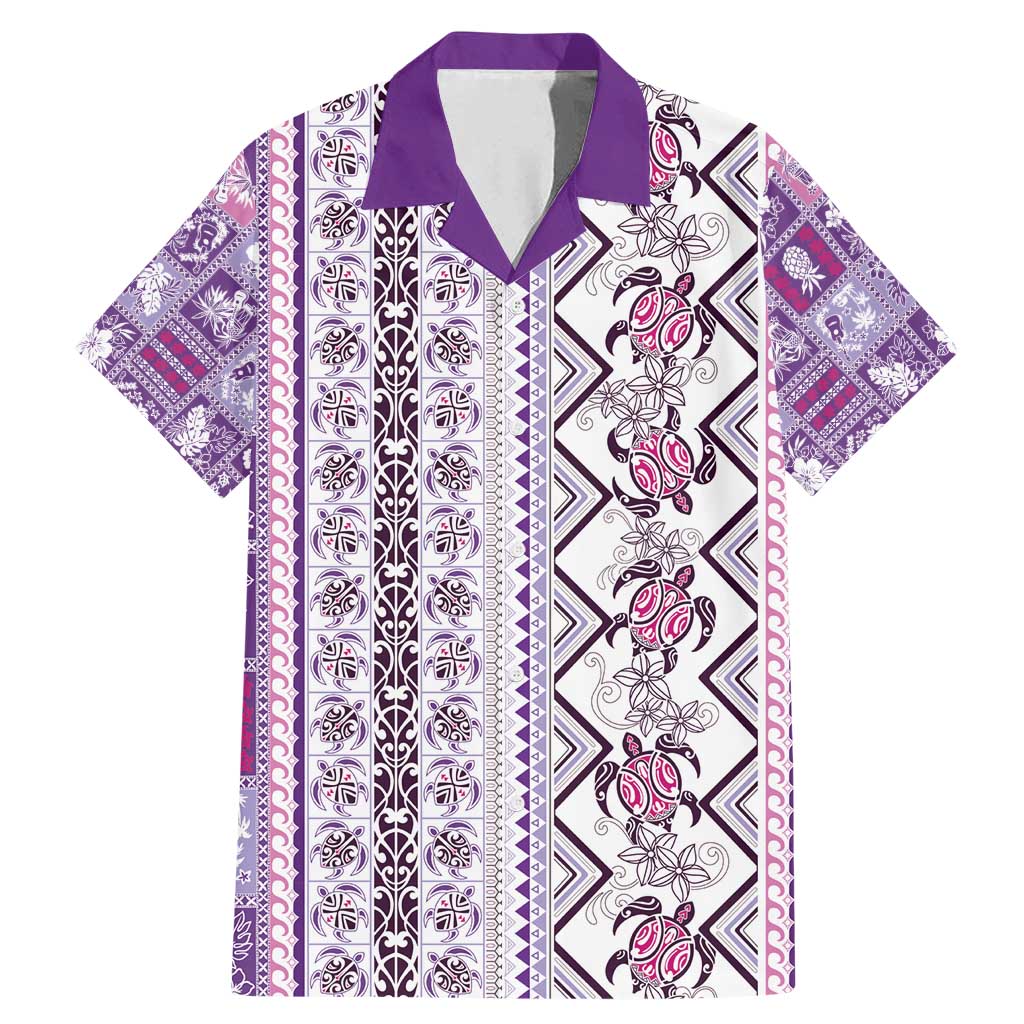 Hawaii Makahiki Turtle Family Matching Mermaid Dress and Hawaiian Shirt Violet Tapa Pattern LT05 Dad's Shirt - Short Sleeve Violet - Polynesian Pride