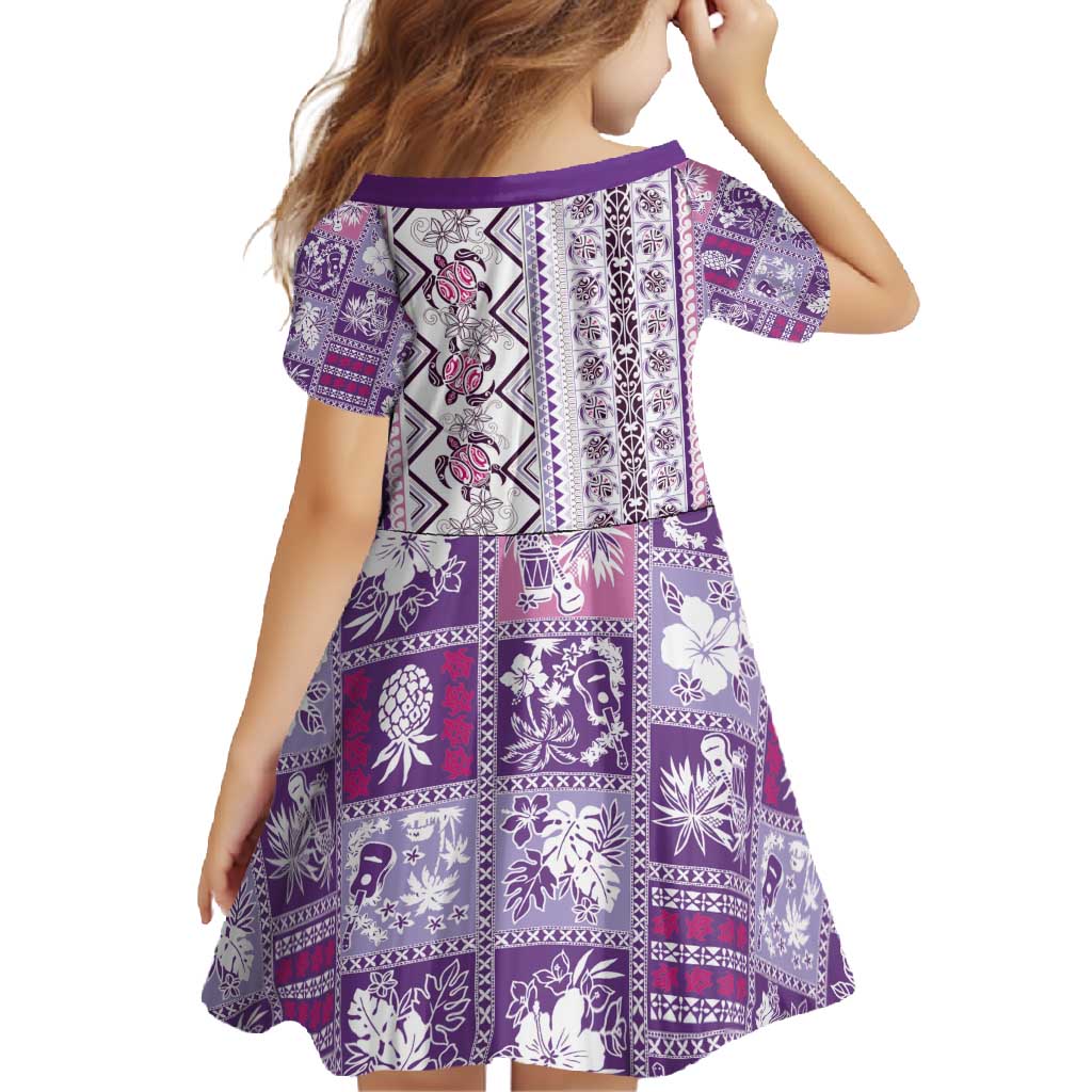 Hawaii Makahiki Turtle Family Matching Off Shoulder Maxi Dress and Hawaiian Shirt Violet Tapa Pattern LT05 - Polynesian Pride