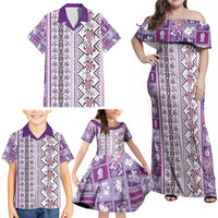 Hawaii Makahiki Turtle Family Matching Off Shoulder Maxi Dress and Hawaiian Shirt Violet Tapa Pattern LT05 - Polynesian Pride