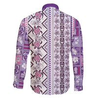 Hawaii Makahiki Turtle Family Matching Off Shoulder Maxi Dress and Hawaiian Shirt Violet Tapa Pattern LT05 - Polynesian Pride