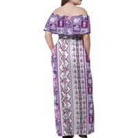 Hawaii Makahiki Turtle Family Matching Off Shoulder Maxi Dress and Hawaiian Shirt Violet Tapa Pattern LT05 - Polynesian Pride