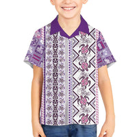 Hawaii Makahiki Turtle Family Matching Off Shoulder Maxi Dress and Hawaiian Shirt Violet Tapa Pattern LT05 Son's Shirt Violet - Polynesian Pride