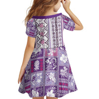 Hawaii Makahiki Turtle Family Matching Off Shoulder Short Dress and Hawaiian Shirt Violet Tapa Pattern LT05 - Polynesian Pride
