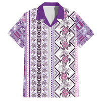 Hawaii Makahiki Turtle Family Matching Off Shoulder Short Dress and Hawaiian Shirt Violet Tapa Pattern LT05 Dad's Shirt - Short Sleeve Violet - Polynesian Pride