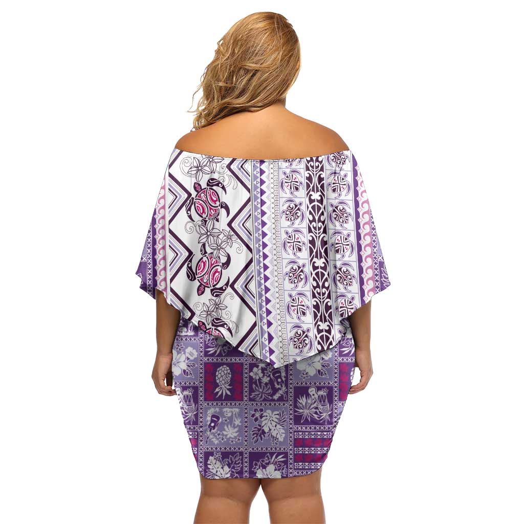 Hawaii Makahiki Turtle Family Matching Off Shoulder Short Dress and Hawaiian Shirt Violet Tapa Pattern LT05 - Polynesian Pride