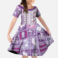 Hawaii Makahiki Turtle Family Matching Short Sleeve Bodycon Dress and Hawaiian Shirt Violet Tapa Pattern LT05 Daughter's Dress Violet - Polynesian Pride