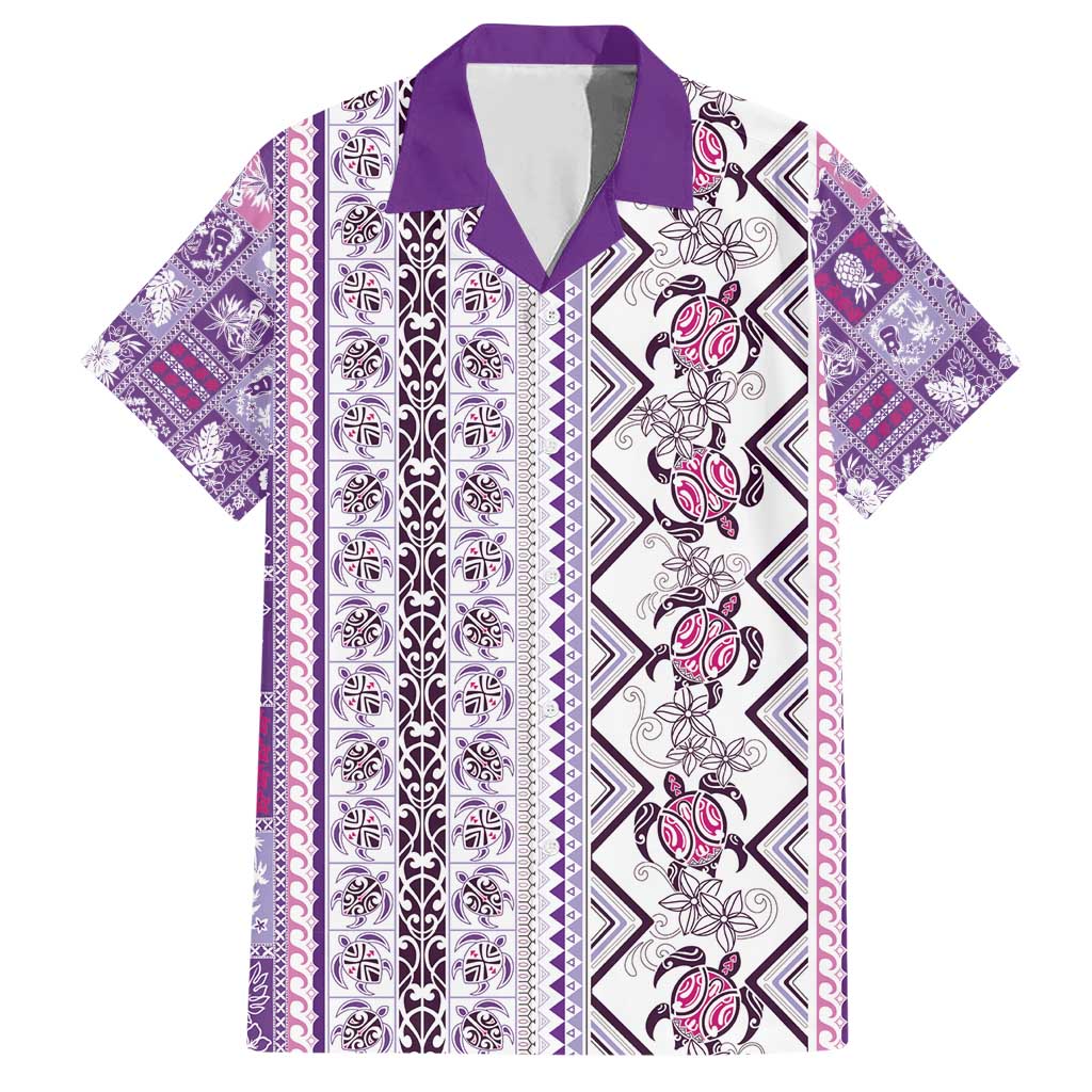 Hawaii Makahiki Turtle Family Matching Short Sleeve Bodycon Dress and Hawaiian Shirt Violet Tapa Pattern LT05 Dad's Shirt - Short Sleeve Violet - Polynesian Pride