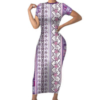 Hawaii Makahiki Turtle Family Matching Short Sleeve Bodycon Dress and Hawaiian Shirt Violet Tapa Pattern LT05 Mom's Dress Violet - Polynesian Pride
