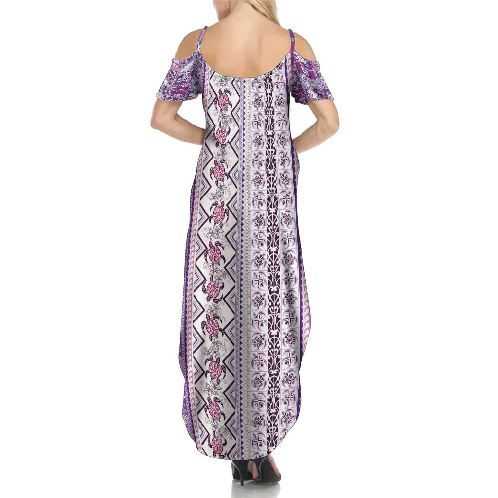Hawaii Makahiki Turtle Family Matching Summer Maxi Dress and Hawaiian Shirt Violet Tapa Pattern - Polynesian Pride