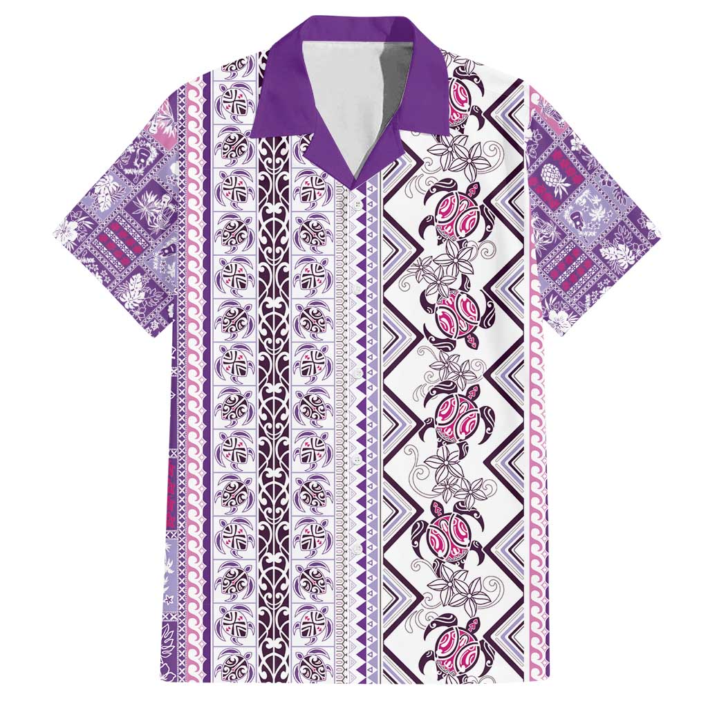 Hawaii Makahiki Turtle Family Matching Tank Maxi Dress and Hawaiian Shirt Violet Tapa Pattern LT05 Dad's Shirt - Short Sleeve Violet - Polynesian Pride