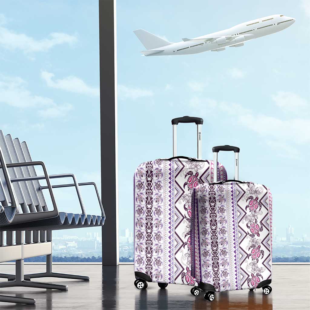 Hawaii Makahiki Turtle Luggage Cover Violet Tapa Pattern - Polynesian Pride