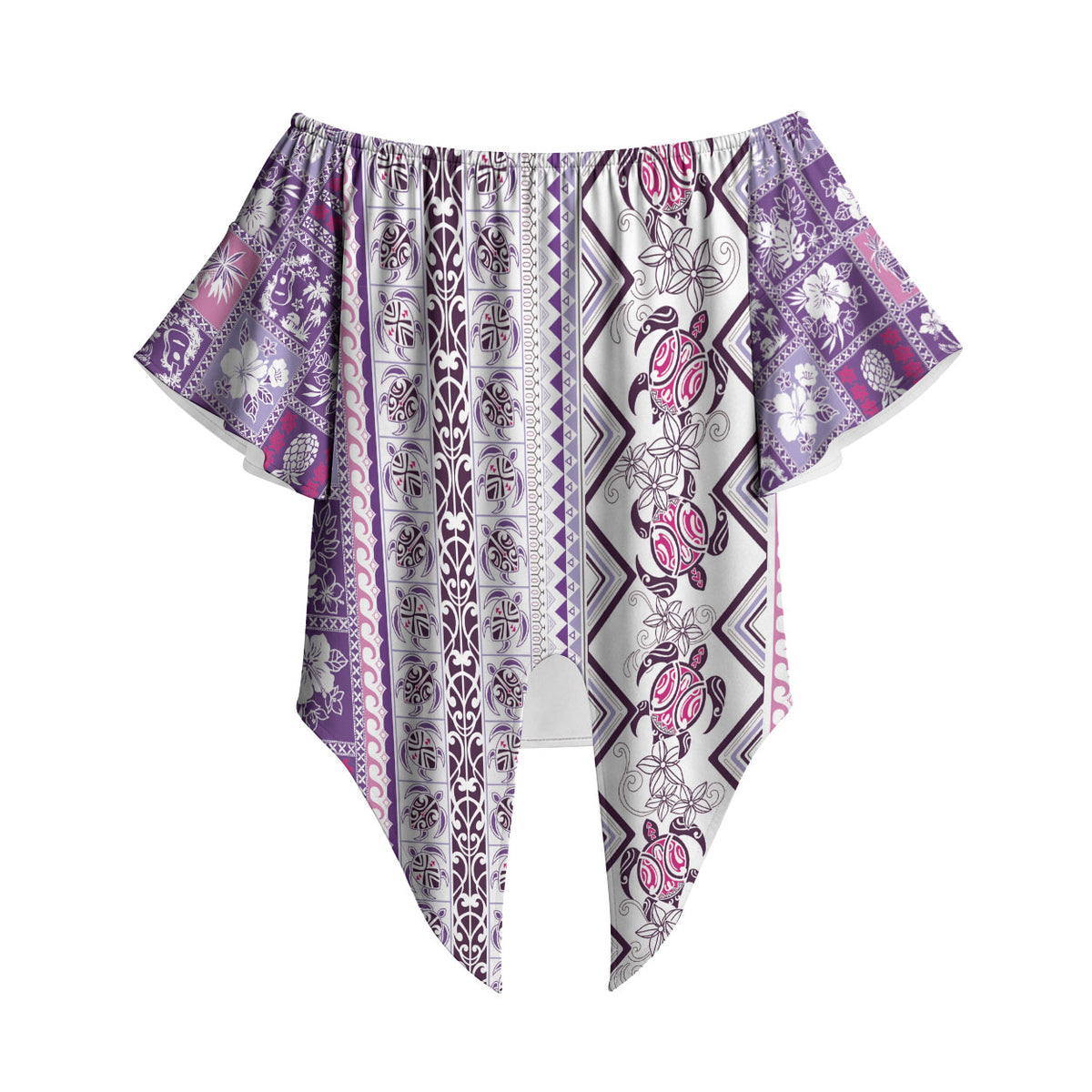 Hawaii Makahiki Turtle Off Shoulder Wrap Waist Top Violet Tapa Pattern LT05 Violet - Polynesian Pride