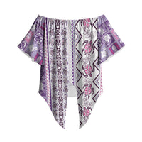 Hawaii Makahiki Turtle Off Shoulder Wrap Waist Top Violet Tapa Pattern LT05 Violet - Polynesian Pride