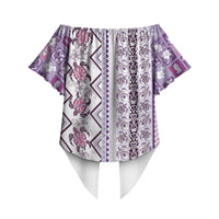 Hawaii Makahiki Turtle Off Shoulder Wrap Waist Top Violet Tapa Pattern LT05 - Polynesian Pride