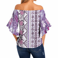 Hawaii Makahiki Turtle Off Shoulder Wrap Waist Top Violet Tapa Pattern LT05 - Polynesian Pride