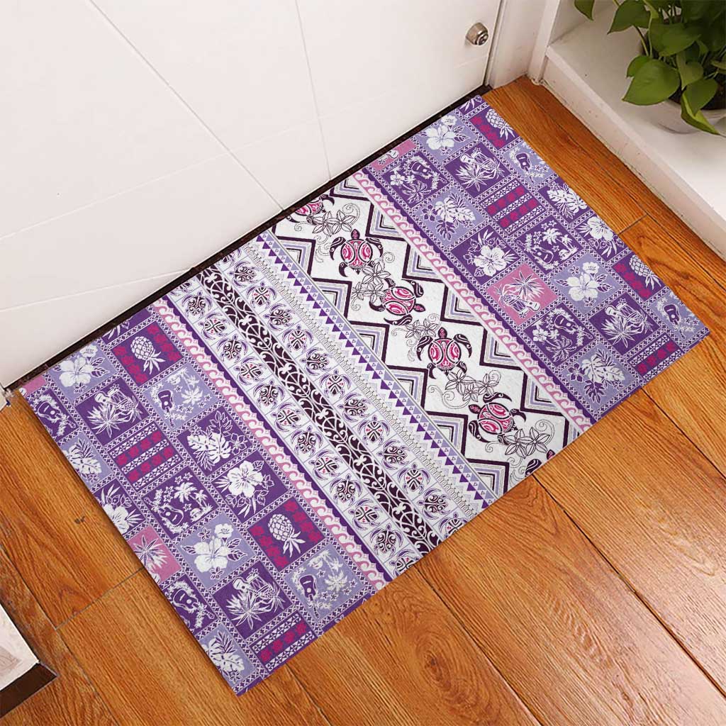 Hawaii Makahiki Turtle Rubber Doormat Violet Tapa Pattern - Polynesian Pride