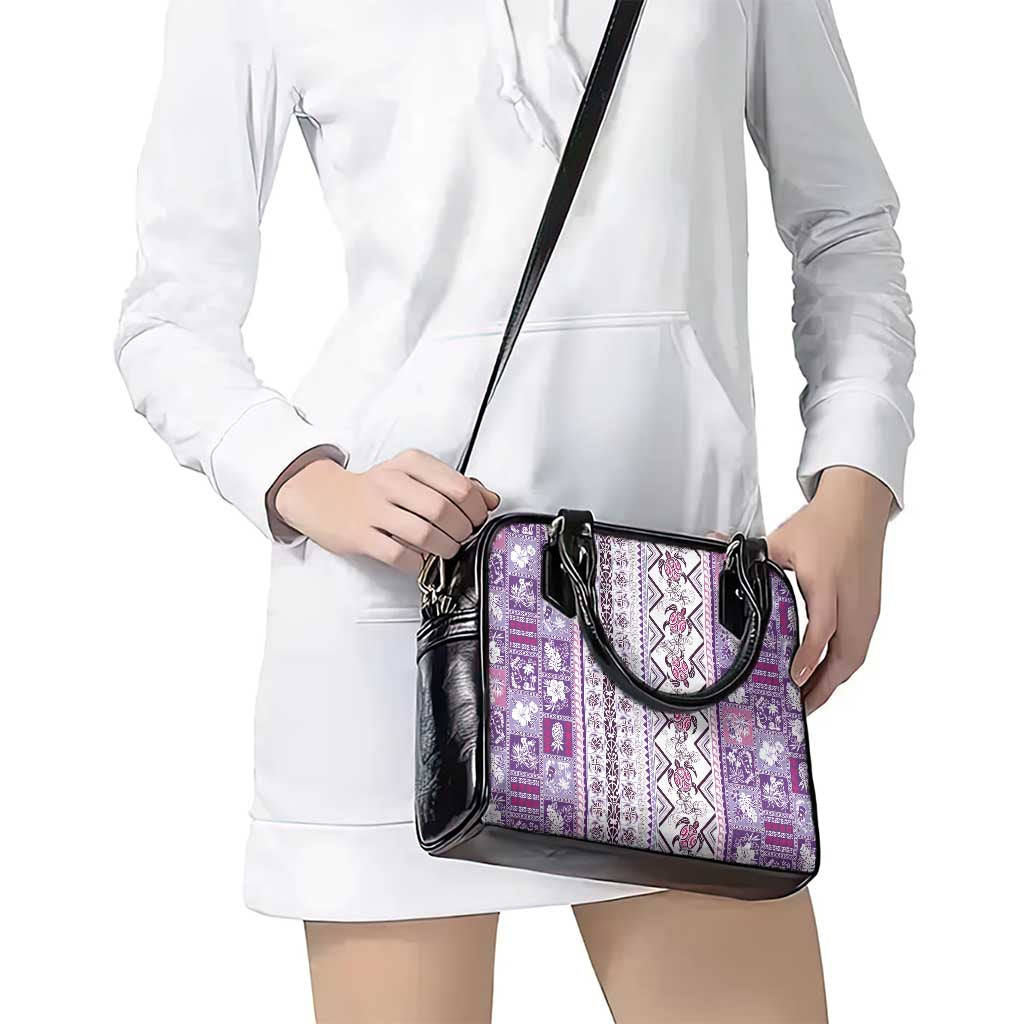 Hawaii Makahiki Turtle Shoulder Handbag Violet Tapa Pattern - Polynesian Pride