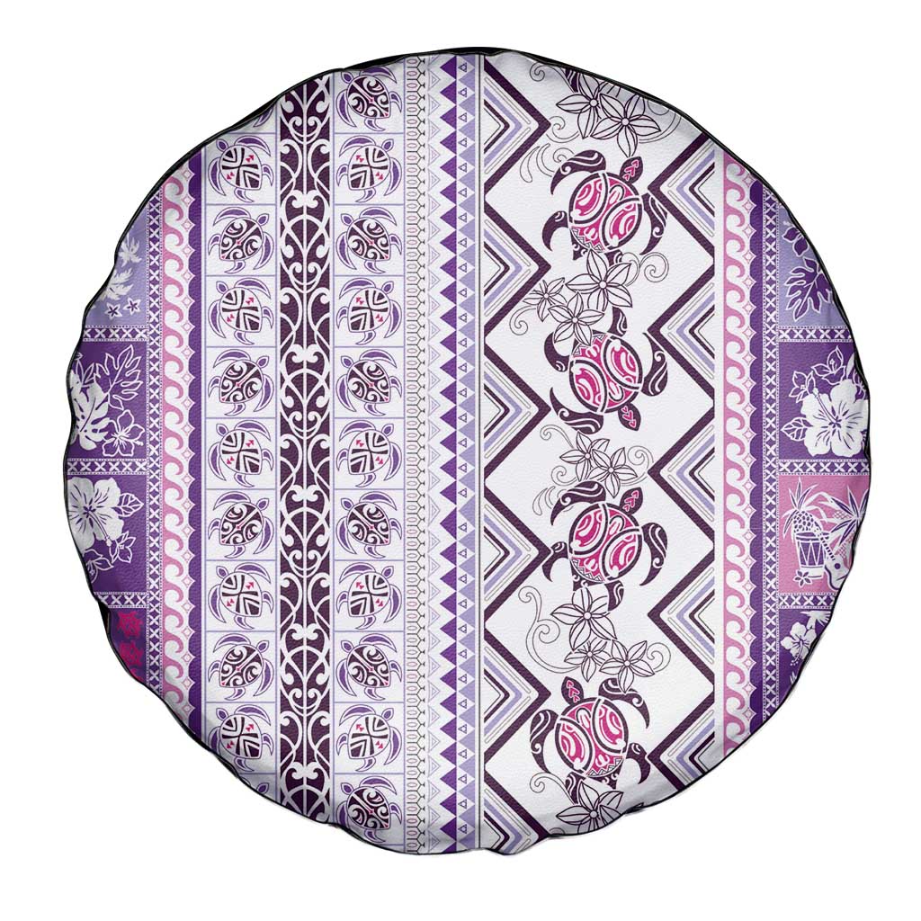 Hawaii Makahiki Turtle Spare Tire Cover Violet Tapa Pattern - Polynesian Pride