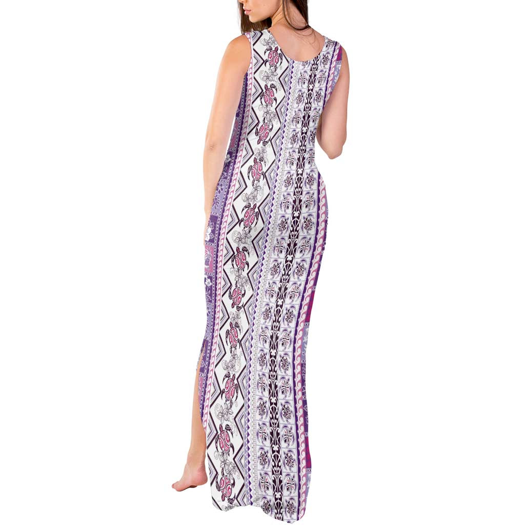 Hawaii Makahiki Turtle Tank Maxi Dress Violet Tapa Pattern - Polynesian Pride