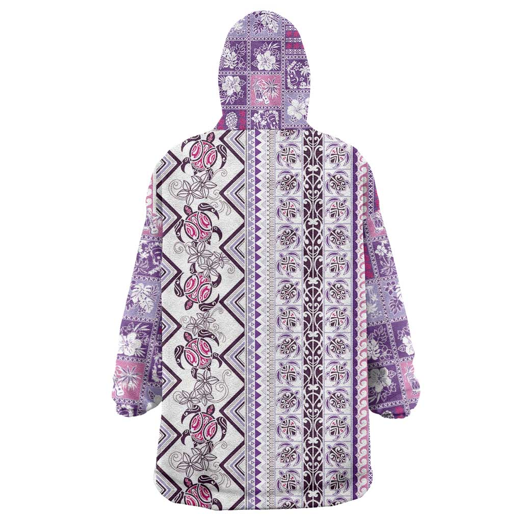 Hawaii Makahiki Turtle Wearable Blanket Hoodie Violet Tapa Pattern LT05 - Polynesian Pride