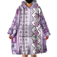 Hawaii Makahiki Turtle Wearable Blanket Hoodie Violet Tapa Pattern LT05 - Polynesian Pride