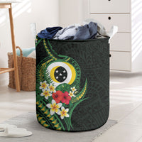 Solomon Islands Western Province Laundry Basket Polynesian Pattern With Tropical Flowers LT05 Green - Polynesian Pride