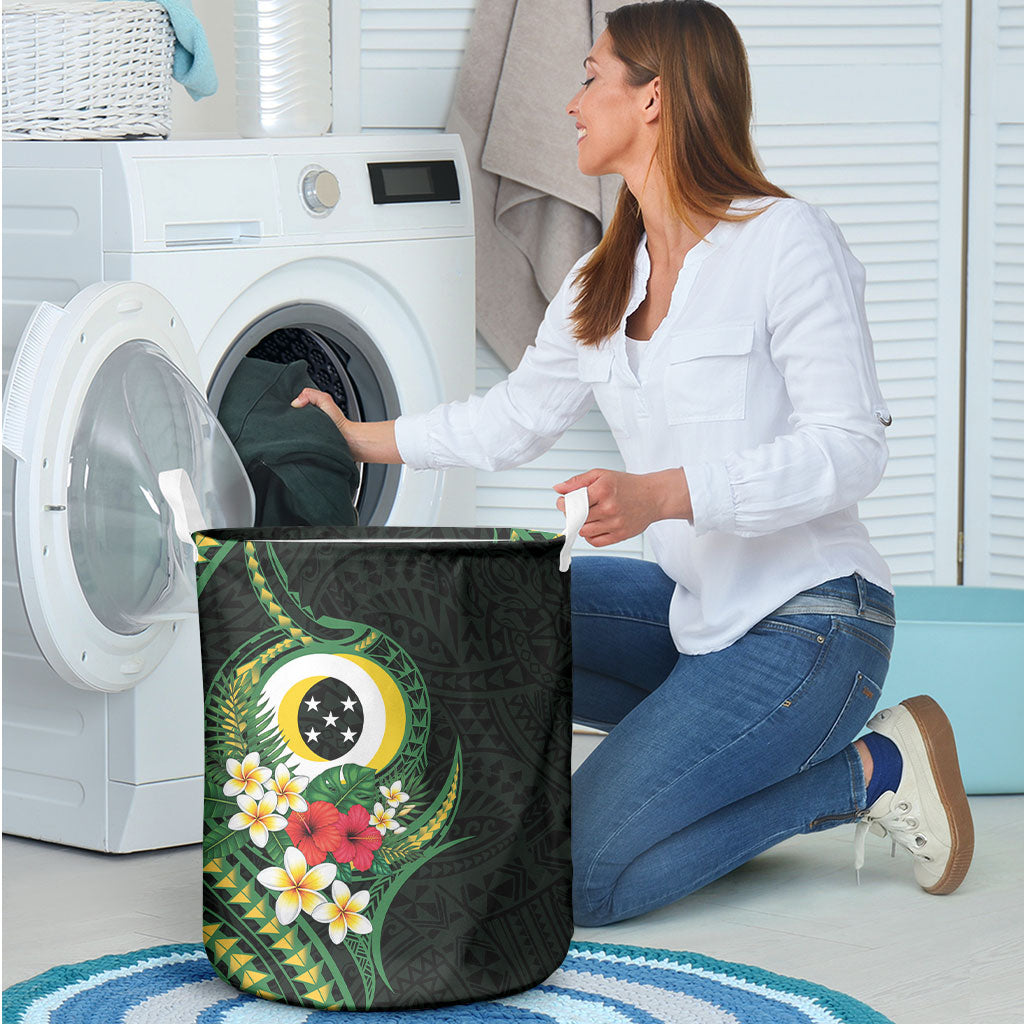 Solomon Islands Western Province Laundry Basket Polynesian Pattern With Tropical Flowers LT05 - Polynesian Pride