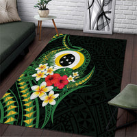Solomon Islands Western Province Area Rug Polynesian Pattern With Tropical Flowers LT05 Green - Polynesian Pride