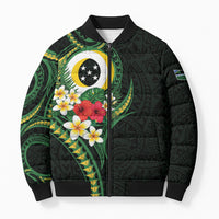 Solomon Islands Western Province Bomber Puffer Jacket Polynesian Pattern With Tropical Flowers LT05 Unisex Green - Polynesian Pride