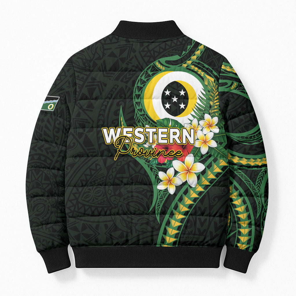 Solomon Islands Western Province Bomber Puffer Jacket Polynesian Pattern With Tropical Flowers LT05 - Polynesian Pride