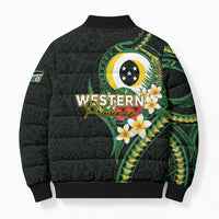 Solomon Islands Western Province Bomber Puffer Jacket Polynesian Pattern With Tropical Flowers LT05 - Polynesian Pride