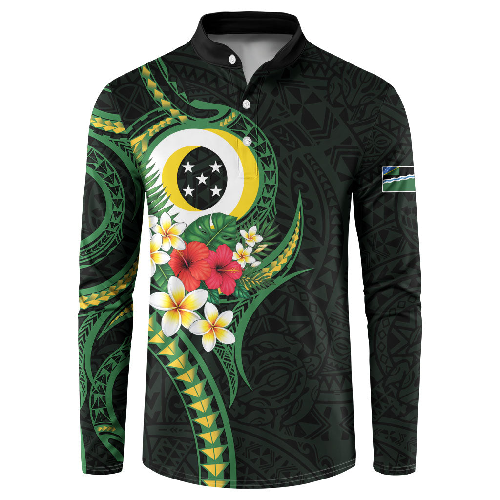 Solomon Islands Western Province Button Sweatshirt Polynesian Pattern With Tropical Flowers LT05 Green - Polynesian Pride
