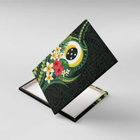 Solomon Islands Western Province Canvas Wall Art Polynesian Pattern With Tropical Flowers LT05 With Frame Green - Polynesian Pride