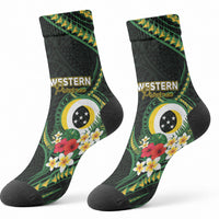 Solomon Islands Western Province Crew Socks Polynesian Pattern With Tropical Flowers LT05 - Polynesian Pride