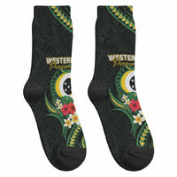Solomon Islands Western Province Crew Socks Polynesian Pattern With Tropical Flowers LT05 - Polynesian Pride