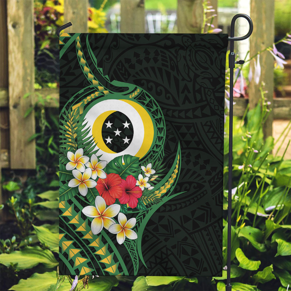 Solomon Islands Western Province Garden Flag Polynesian Pattern With Tropical Flowers LT05 Garden Flag Green - Polynesian Pride