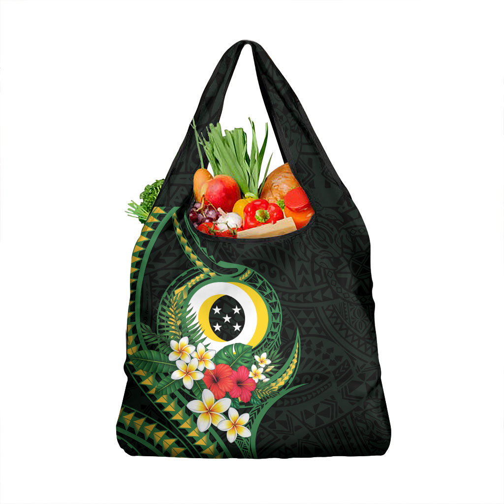 Solomon Islands Western Province Grocery Bag Polynesian Pattern With Tropical Flowers LT05 1-pack One Size Green - Polynesian Pride