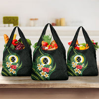 Solomon Islands Western Province Grocery Bag Polynesian Pattern With Tropical Flowers LT05 3-pack One Size Green - Polynesian Pride