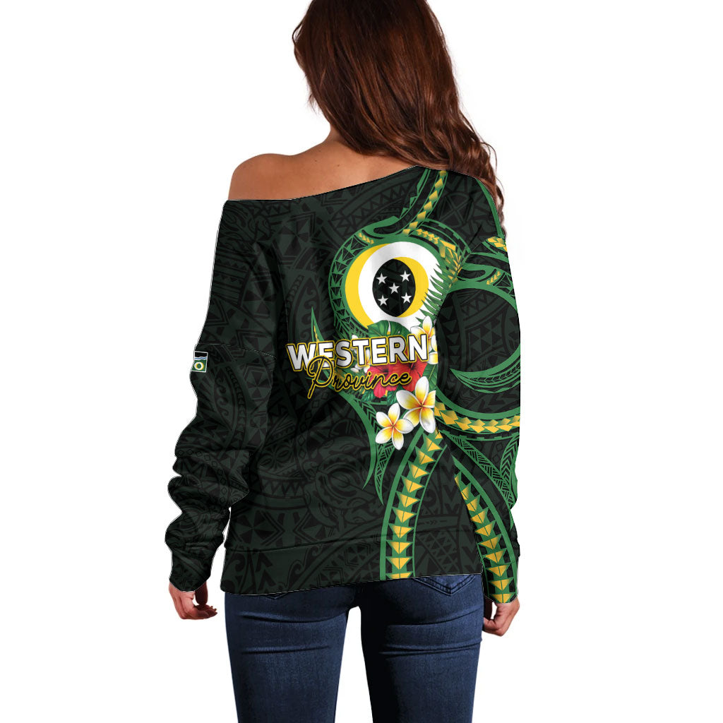 Solomon Islands Western Province Off Shoulder Sweater Polynesian Pattern With Tropical Flowers LT05 - Polynesian Pride