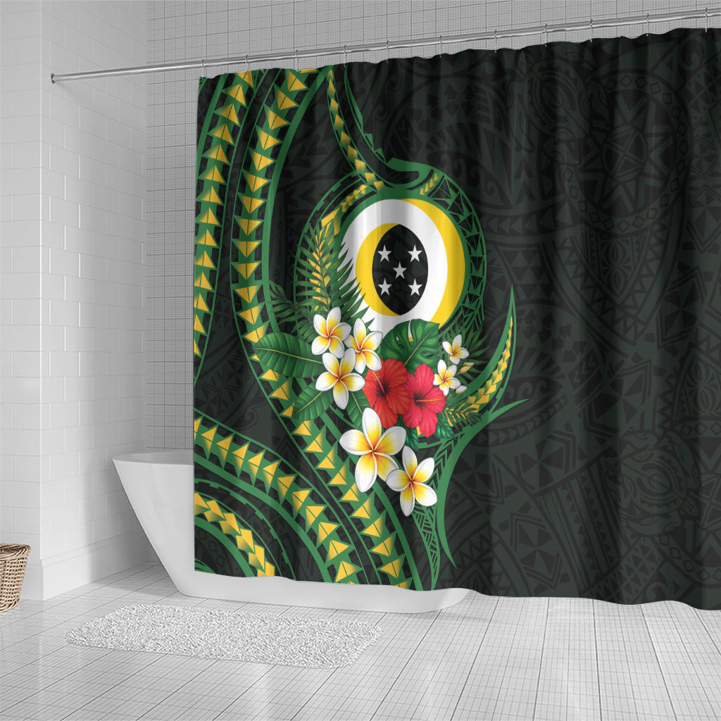 Solomon Islands Western Province Shower Curtain Polynesian Pattern With Tropical Flowers LT05 - Polynesian Pride