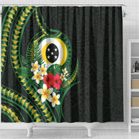 Solomon Islands Western Province Shower Curtain Polynesian Pattern With Tropical Flowers LT05 - Polynesian Pride