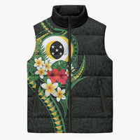 Solomon Islands Western Province Sleeveless Puffer Jacket Polynesian Pattern With Tropical Flowers LT05 Unisex Green - Polynesian Pride