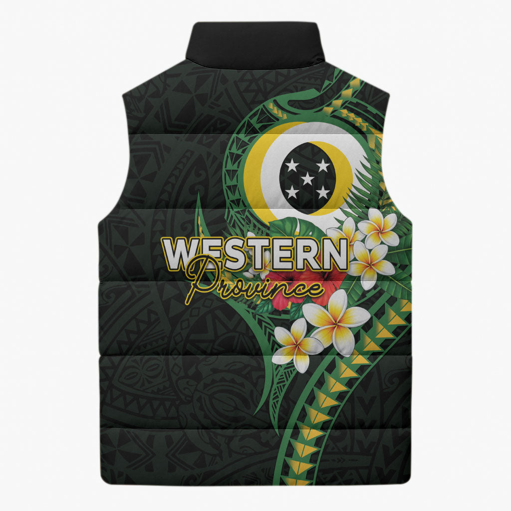 Solomon Islands Western Province Sleeveless Puffer Jacket Polynesian Pattern With Tropical Flowers LT05 - Polynesian Pride
